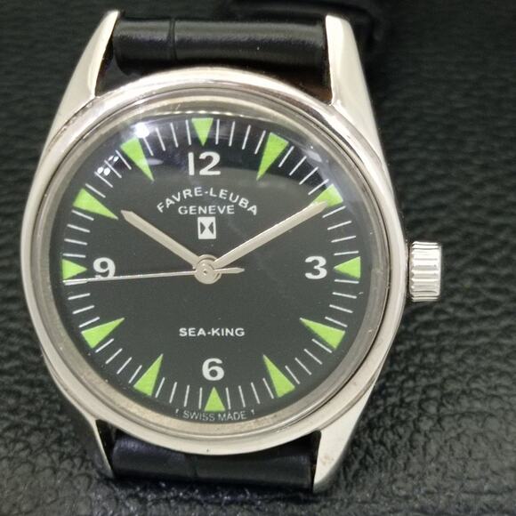 Vintage 1971 Favre Leuba Manual Mens Silver Watch W/Leather Strap - Picture 3 of 9